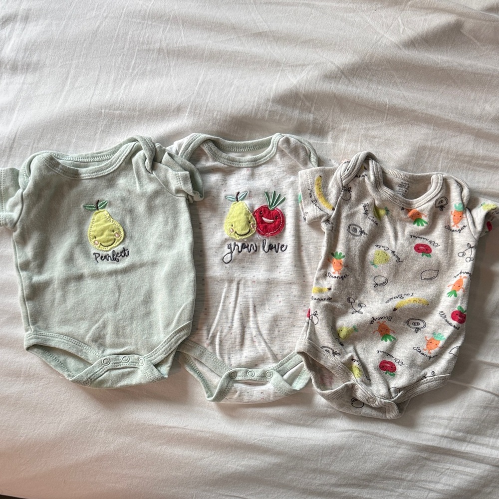 Set of 3 Baby Bodysuits with Fruit Designs